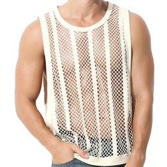 Sexy Men’s T-Shirt Mesh Fishnet Sleeveless Undershirt Muscle Hollow Out Tank Top