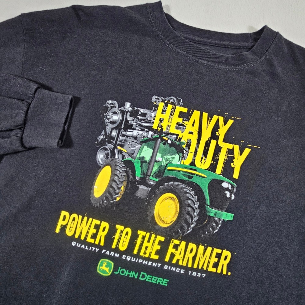 John Deere Graphic T-Shirt Mens XL Black Long Sleeve Heavy Duty Power to Farmer