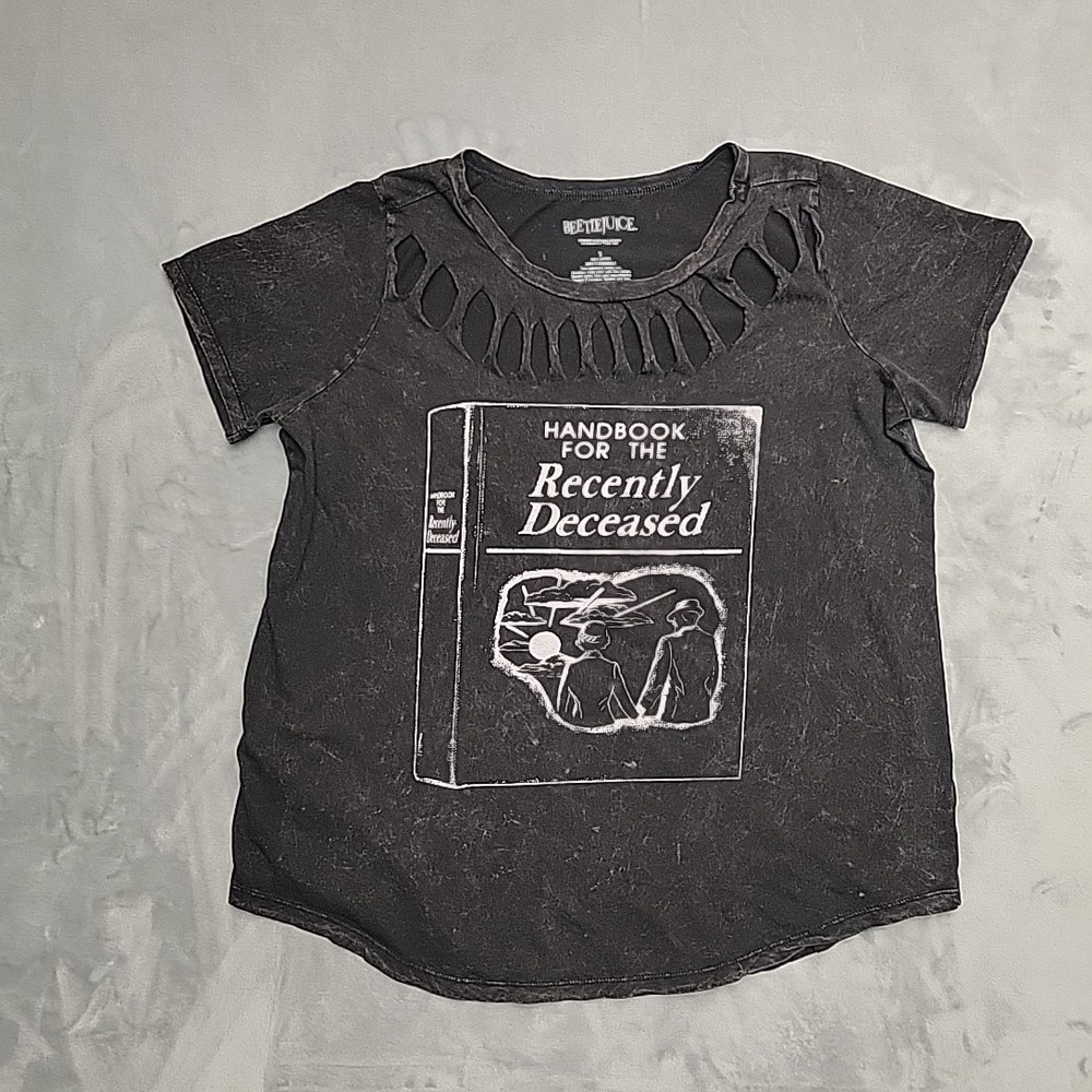 Beetlejuice Shirt Womens 1 Black Handbook Recently Dead Movie 80s Gothic Horror