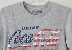 Coca Cola Patriotic American Flag Graphic Gray T-Shirt Small 4th of July NWT