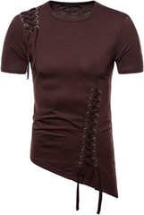 Men’s Comfy Round Neck Asymmetrical Lace Up Short Sleeve Tee Shirt