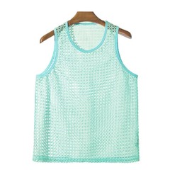 New American Style Fashion Men Tops Popular Vacation Hollow Out Mesh Vests Sexy