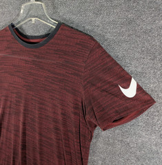 Nike AOP Shirt Mens XL Maroon Dri-Fit Spell Out All Over Print Short Sleeve