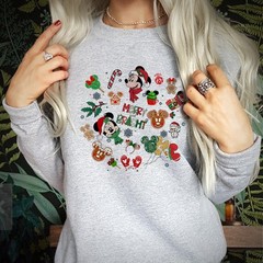 MERRY and BRIGHT Christmas Doodle Shirt Santa Xmas Mouse Tops for her Women 5063
