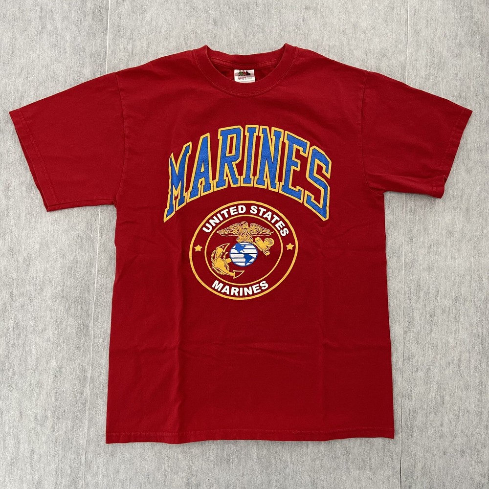 United States Marines Shirt Adult Medium Red Painted Logos Cotton Tee Mens M