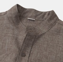 Mens Stand Collar Solid Color Shirt Casual Loose Button Short Sleeve Blouse Top