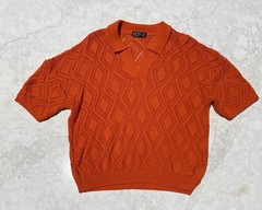 Boohoo Man Orange Boxy Oversized Pattern Open Stitch Stretch Short Sleeve XS