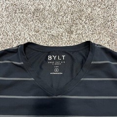 BYLT T Shirt Mens XL Drop Cut V Neck Lux Black Striped Tee Short Sleeve Gym