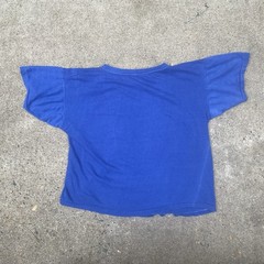 Vintage 50s 60s Blue Pocket Tee Shirt Cotton Single Stitch Blank Cropped Boxy