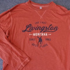 Livingston Montana Moose Graphic Long Sleeve Tee Burnt Orange Large
