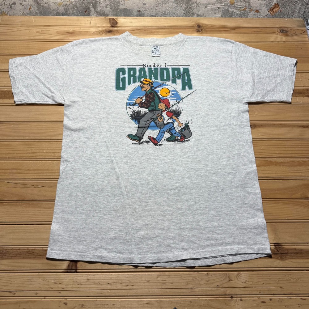 Vintage 90s Number 1 Grandpa Fishing Outdoor Lake Graphic T-Shirt USA – Large