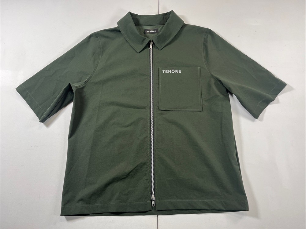Tenore Zip Up Shirt Jacket Polo Short Sleeve Green Logo Pocket Men’s L