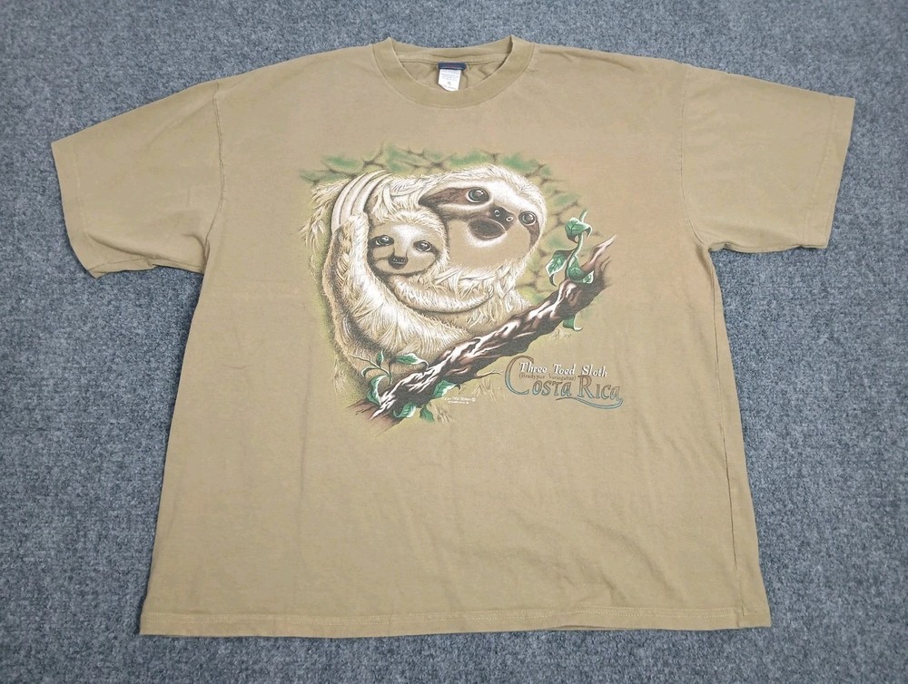 Vintage Three Toad Sloth T Shirt Mens Size XL Costa Rica Baby Short Sleeve 90s