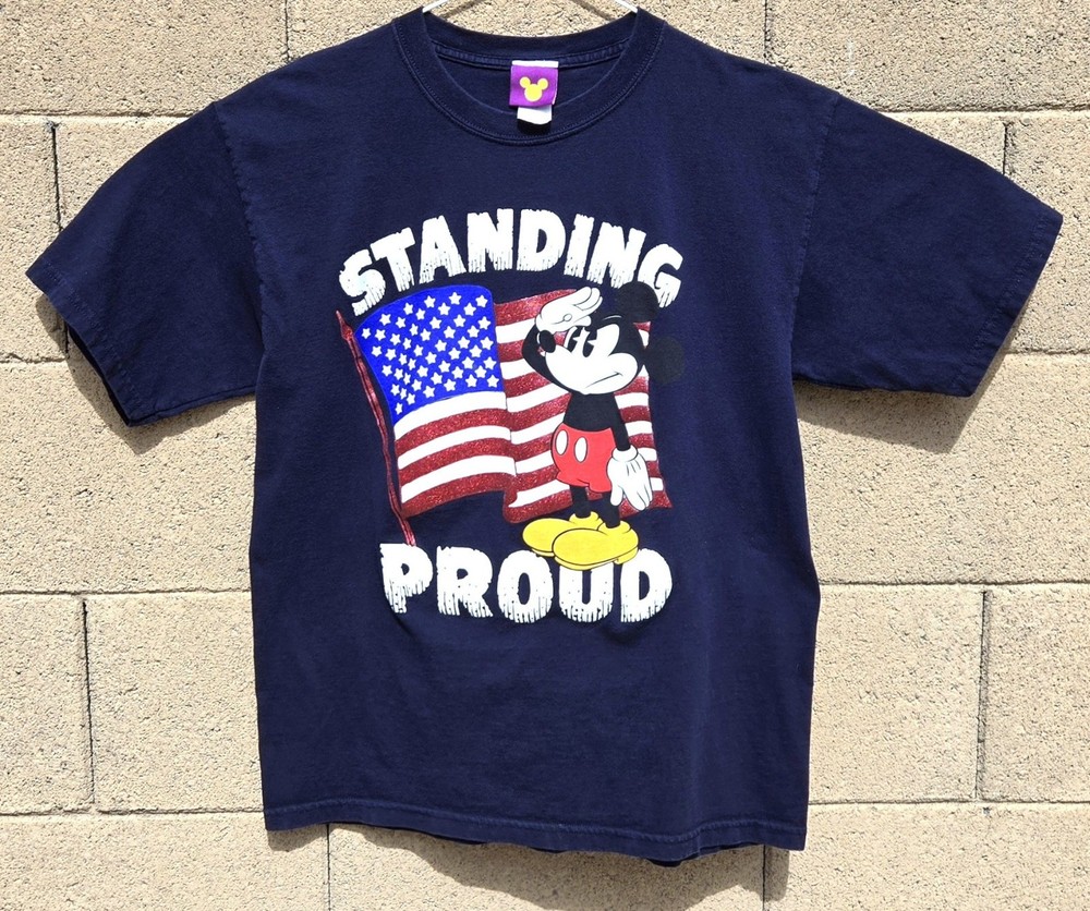 Vintage 1999 Disney Disneyland Mickey Mouse NAVY BLUE Patriotic Shirt Size LARGE