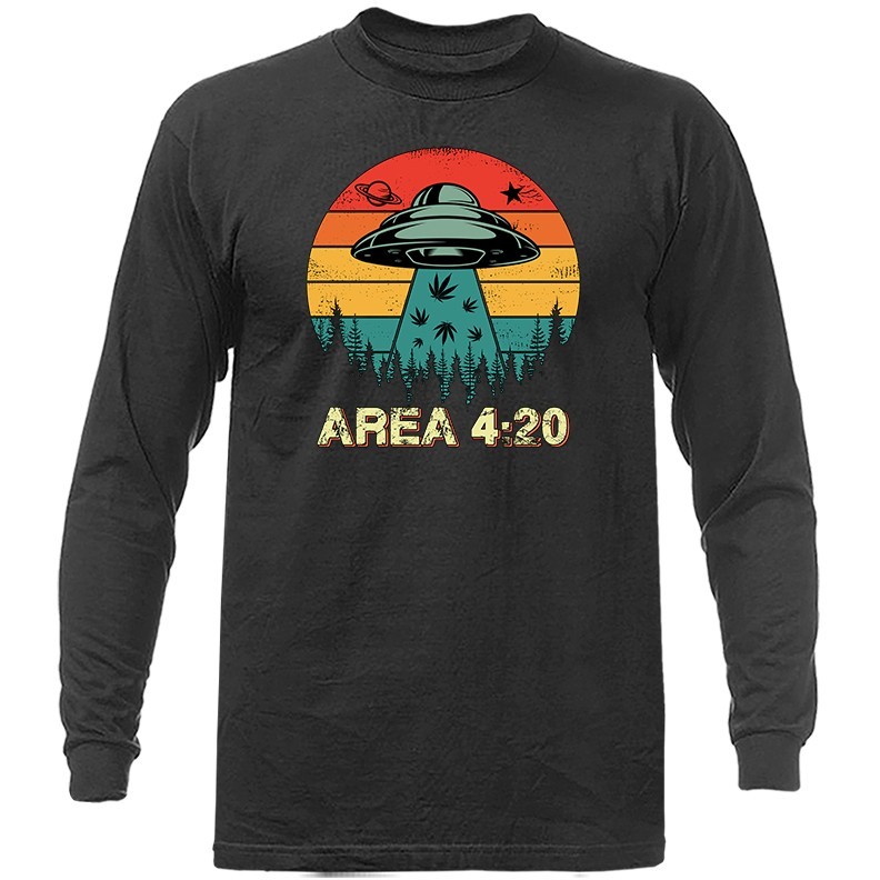 Area 4:20 Alien Abduction Weed Marijuana Pot Cannabis Long Sleeve T-Shirt