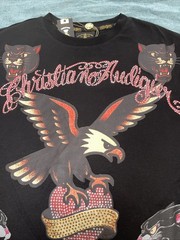 Christian Audigier Men’s Shirt Rhinestone Graphic Logo Black SZ Medium