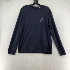 Nautica Mens Long Sleeve Crew Neck Straight Hem Navy Blue T Shirt Size Medium