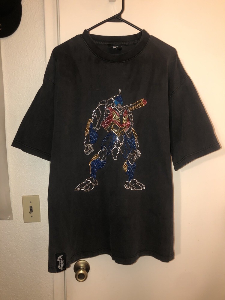 VTG Y2K IV Fatherz Gundam Style Mech Rhinestone Stud Embellished T-Shirt XL RARE