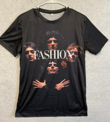 Fashion Portrait Shirt Mens Small Black Graphic Tee Music Style Top Front Back