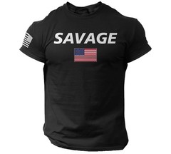 Savage American Flag T-Shirt – Black Patriotic USA Tee Military Veteran Pride