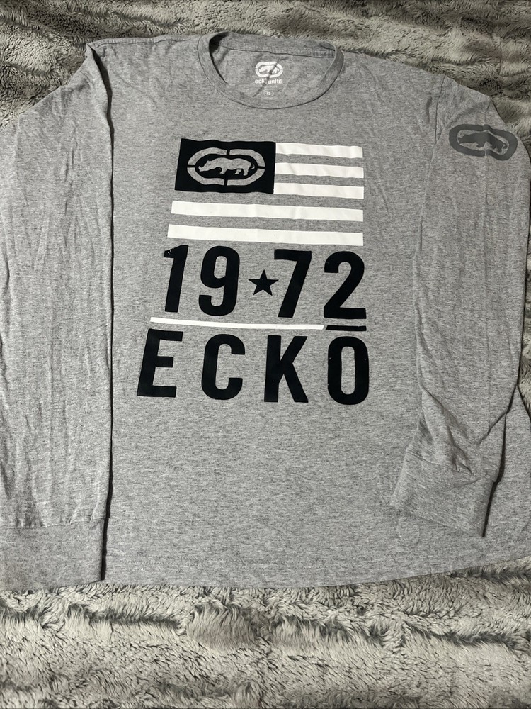 Ecko Unltd Mens Long Sleeve Grey Casual Adult Front Print XL