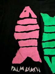 Vintage 80s Palm Beach Neon Puff Print Fish Tee Shirt Black L Single Stitch USA