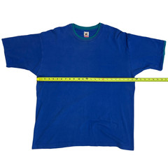 Vtg 90s Fruit of the Loom DOUBLE COLLAR T-Shirt Blue Teal XL/XXL Single Stitch