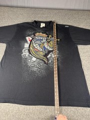 Avirex Shirt Mens 2XL Big Black Graphic Skeleton King Poker Cards Casino Jesse