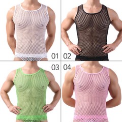 Sexy Men Vest Mesh See Through Fishnet Casual Fitting Muscle Tank Tops Tee