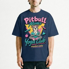 Pitbull Moms Yoga Club Geometric Retro Pink Lover T-Shirt Namaste Puppy Tee