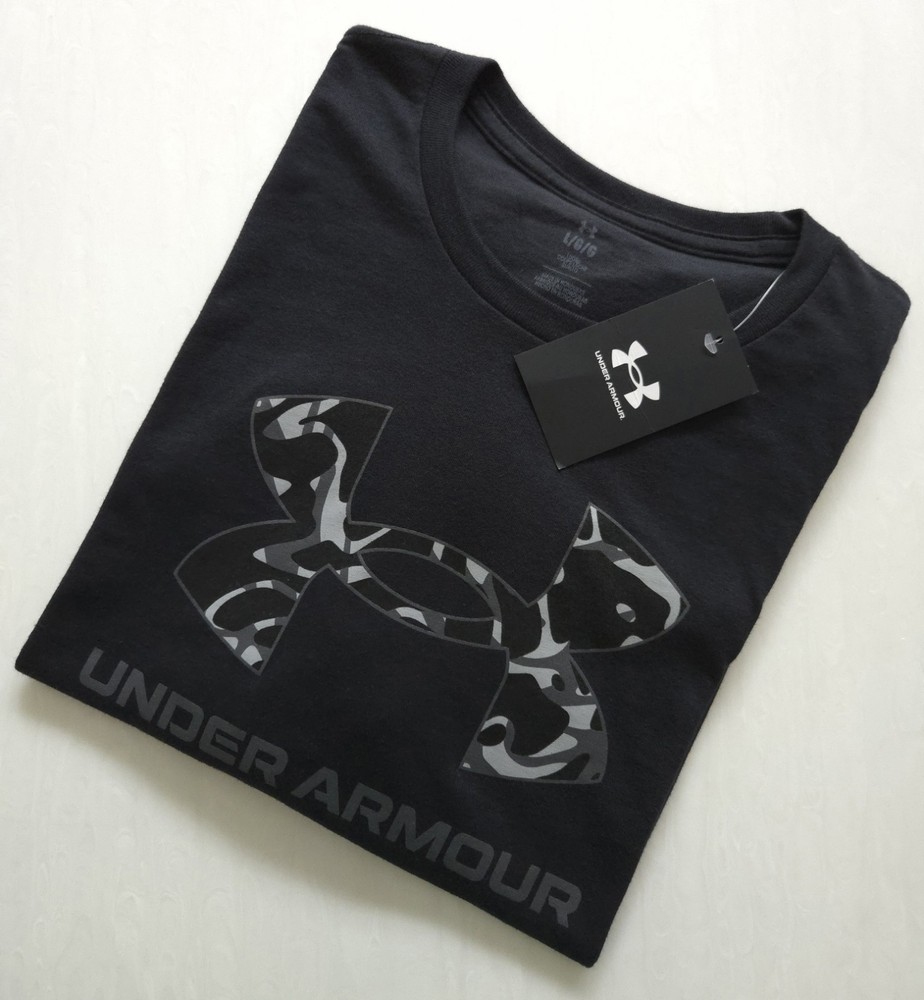 Under Armour Men’s Black Graphic Print T-shirt Big Logo Short Sleeve Crew Neck L
