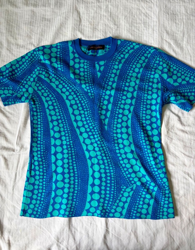 Louis Vuitton Polkadot Blue/Green Knit Shirt Size L Used 100% Authentic