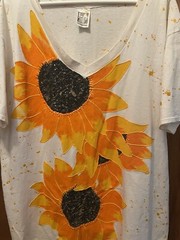 Hand Painted Sunflower Art Single Stitch T Shirt OOAK PUFF PAINT SPLATTER XL NOS