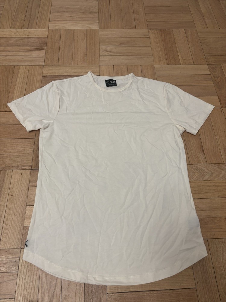 Cuts Clothing Men’s Curve Hem Crew Neck Short Sleeve Tee T-Shirt Large L Biege