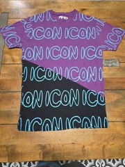 AHD Icon Shirt Mens Colorblock Purple Black Neon Slanted Asymmetrical Print Tee