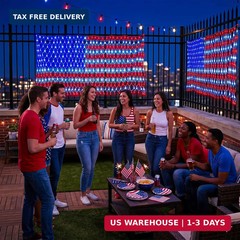 (New) American Flag Net Lights, 6.5 ft x 3.3 ft Waterproof USA Flag Lights Outdo