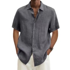 Mens Cotton Linen Short Sleeve Dress Shirt Button Down Loose Blouse Tops Solid