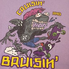 ALAB Shark on a Skateboard Purple Tee T-Shirt Size L Short Sleeve Distressed
