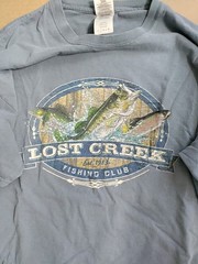 Gildan Shirt Mens Large Blue Lost Creek Fishing Club Casual Outdoors Nature