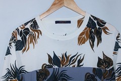 Louis Vuitton Men’s Large White Blue Short Sleeve Leaf Print Cotton T-Shirt