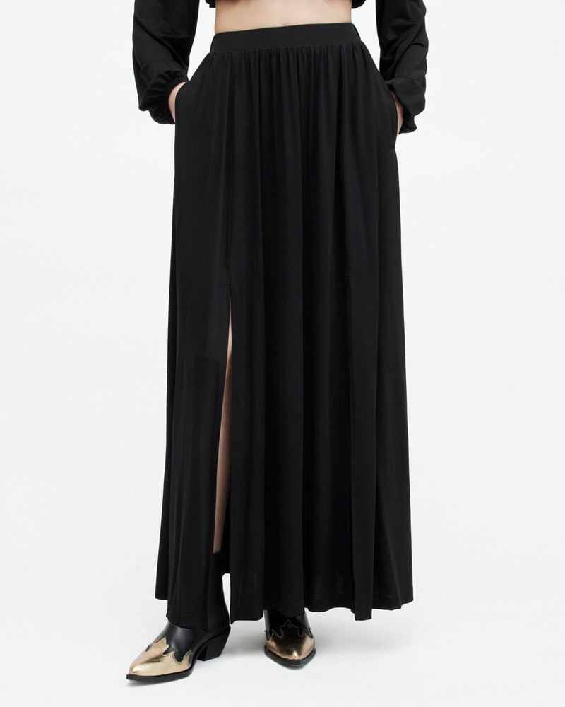 All Saints Womens Maxi Skirt Black Casandra Draped Lightweight High Rise Viscose