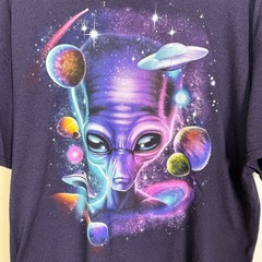 Alien Galaxy Graphic T-Shirt Mens 2XL Purple Space UFO Sci-Fi Extraterrestrial