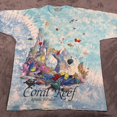 Vintage 1992 Coral Reef Aquatic Paradise Liquid Blue T-Shirt Men XL Tie Dye Fish
