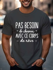 1pc Men’S Casual French Quote T-Shirt Summer Top Geometric Pattern Round Neck ♮