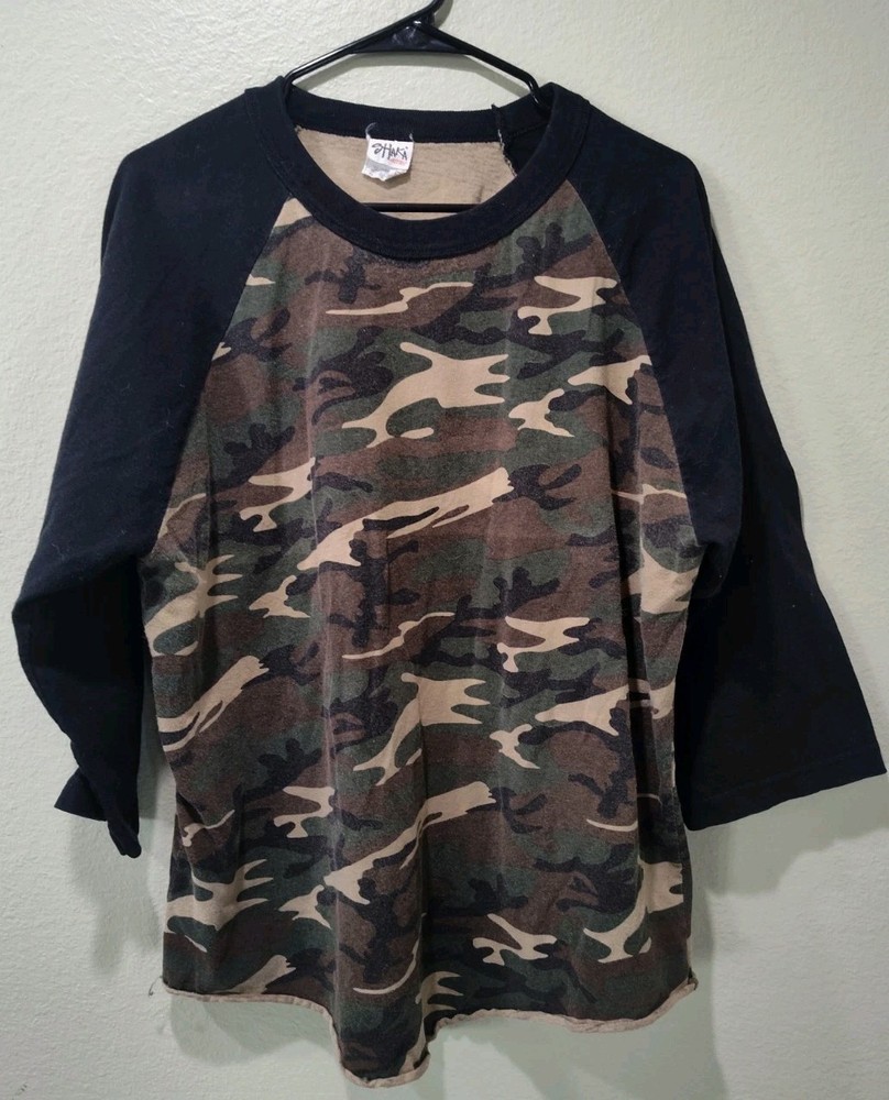 Shaka Active Camouflage T-shirt XL Mid Length Sleeves Green Cotton