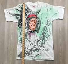 VTG 1993 Single Stitch Native American Hand Painted T Shirt Short Set USA Made