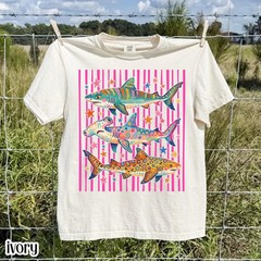 Preppy Shark Shirt Colorful Ocean Life Graphic Tee Summer Aesthetic Gift