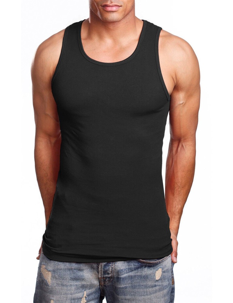 3 pr Black Mens A Shirt Wife Beater Tank To Undershirt Egyptian Cotton SMALL-2X