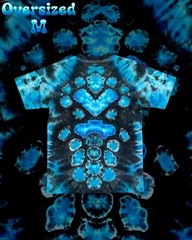 Handmade Tie Dye Skull Egyptian Scarab T-Shirt Blue Black Gothic One of a Kind