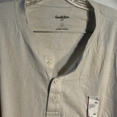 Mens Goodfellow Co Cream Ivory Henley Button Solid Men’s XXL Long Sleeve T-Shirt